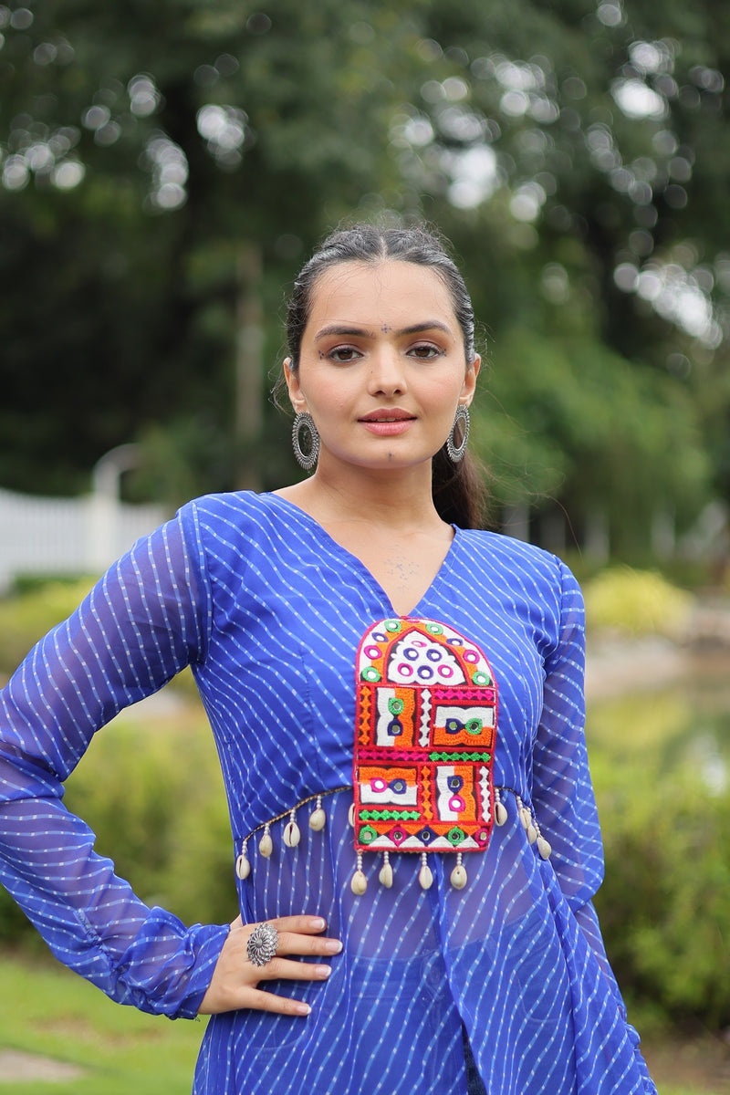 Womenline Blue Color Faux Georgette Navratri Kurti