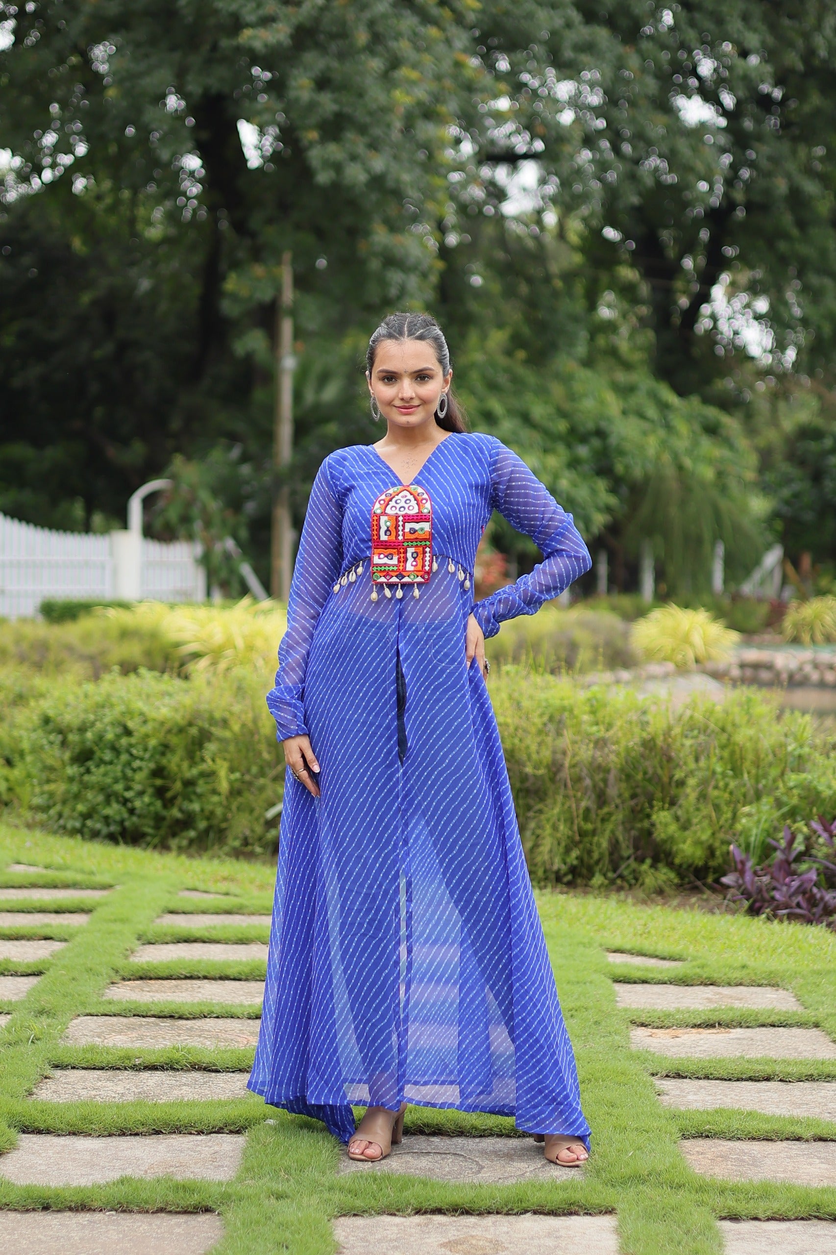 Womenline Blue Color Faux Georgette Navratri Kurti