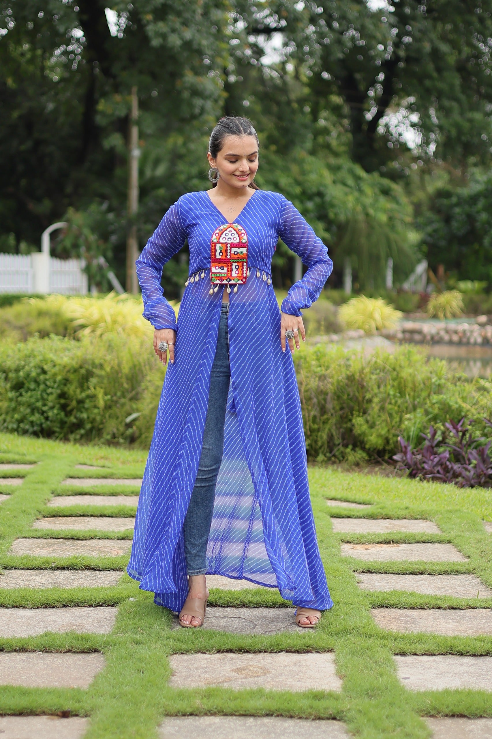 Womenline Blue Color Faux Georgette Navratri Kurti