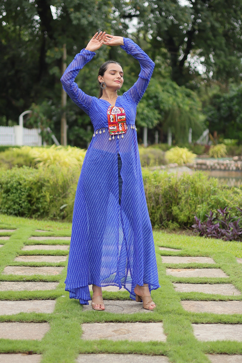 Womenline Blue Color Faux Georgette Navratri Kurti