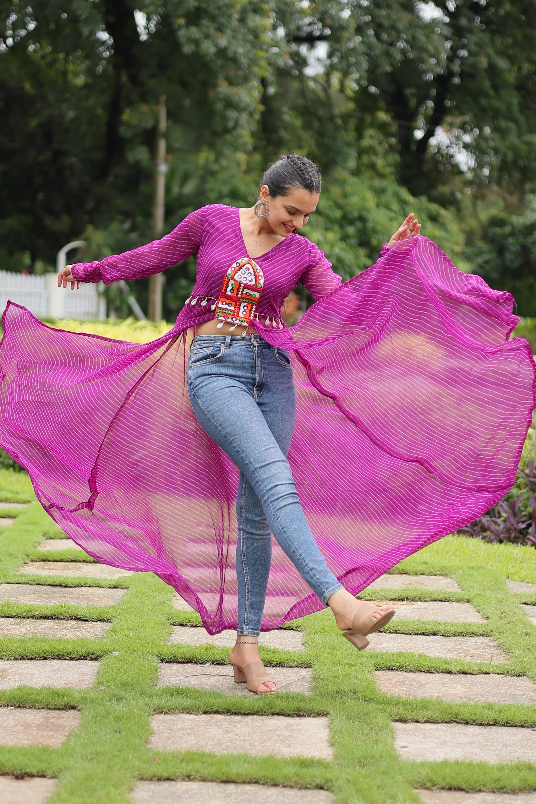 Womenline Wine Color Faux Georgette Navratri Kurti