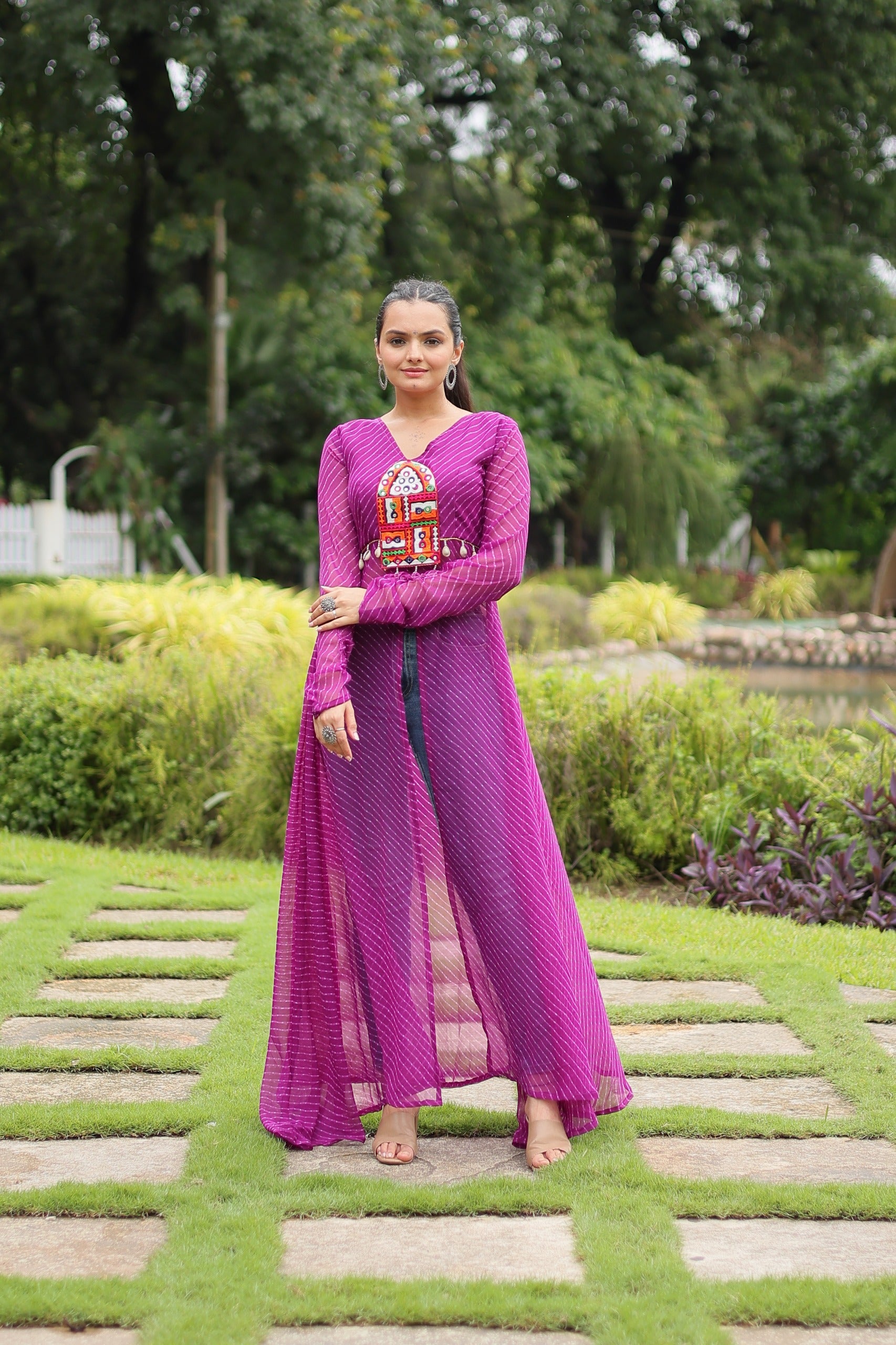 Womenline Wine Color Faux Georgette Navratri Kurti