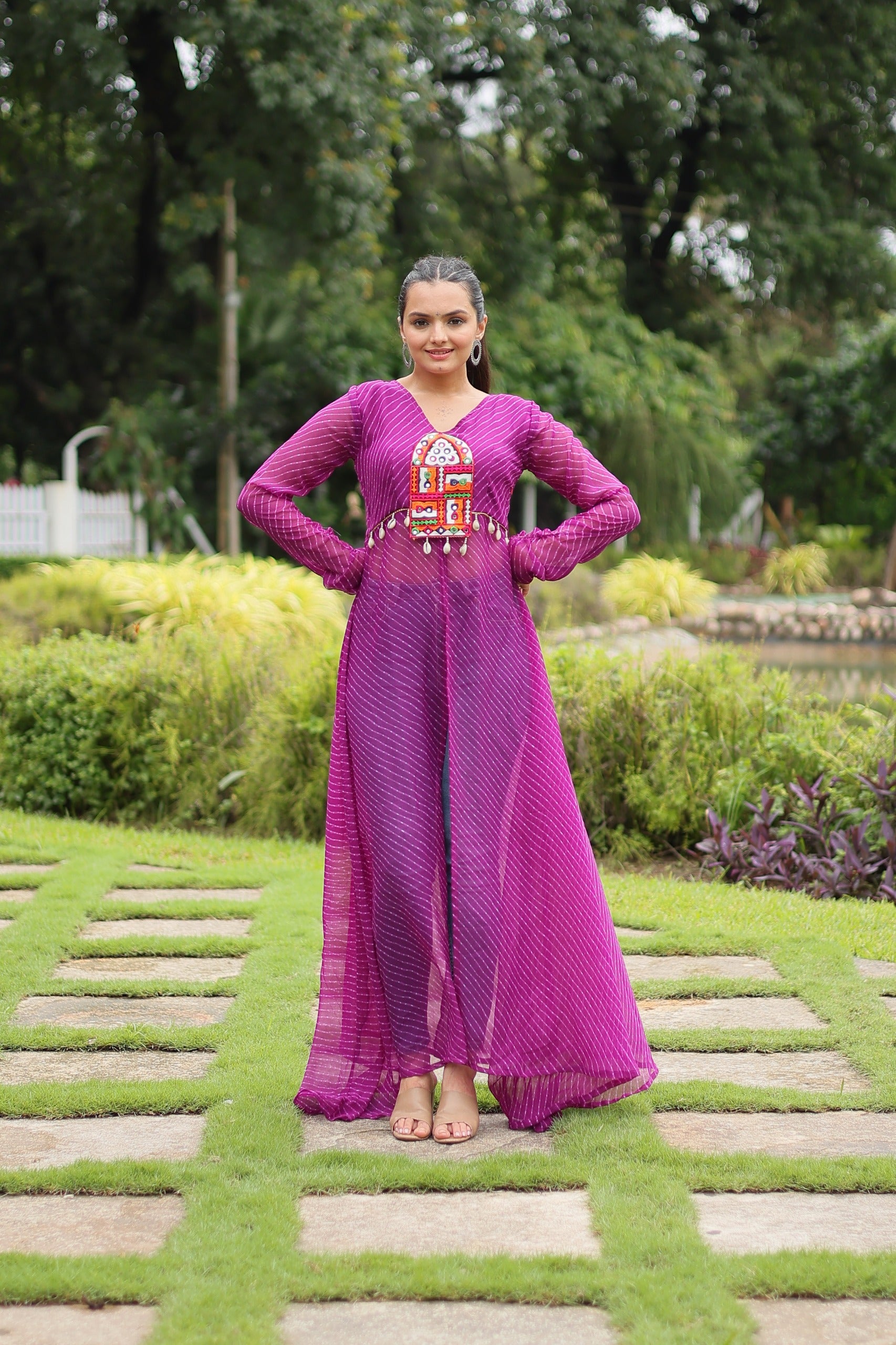 Womenline Wine Color Faux Georgette Navratri Kurti