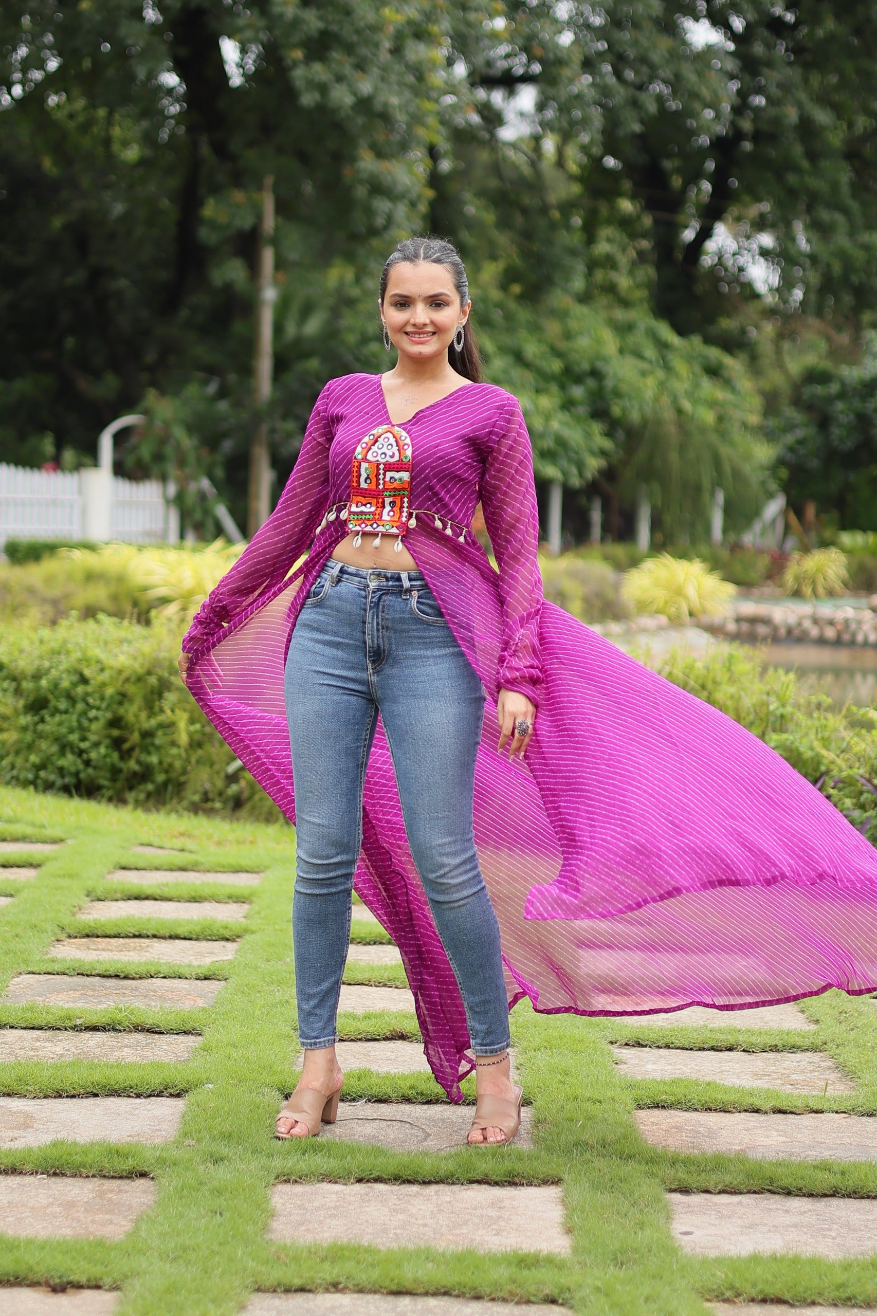 Womenline Wine Color Faux Georgette Navratri Kurti