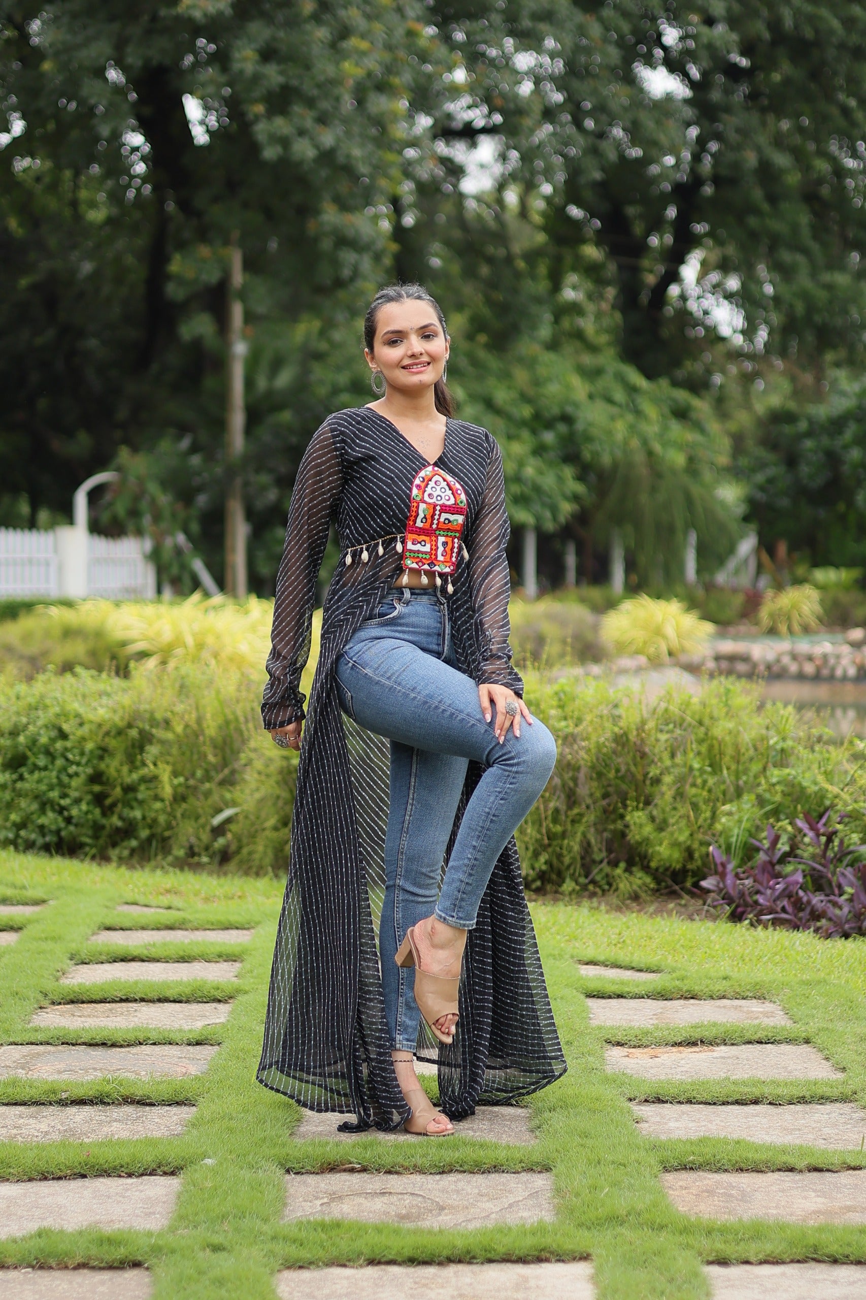 Womenline Black Color Faux Georgette Navratri Kurti