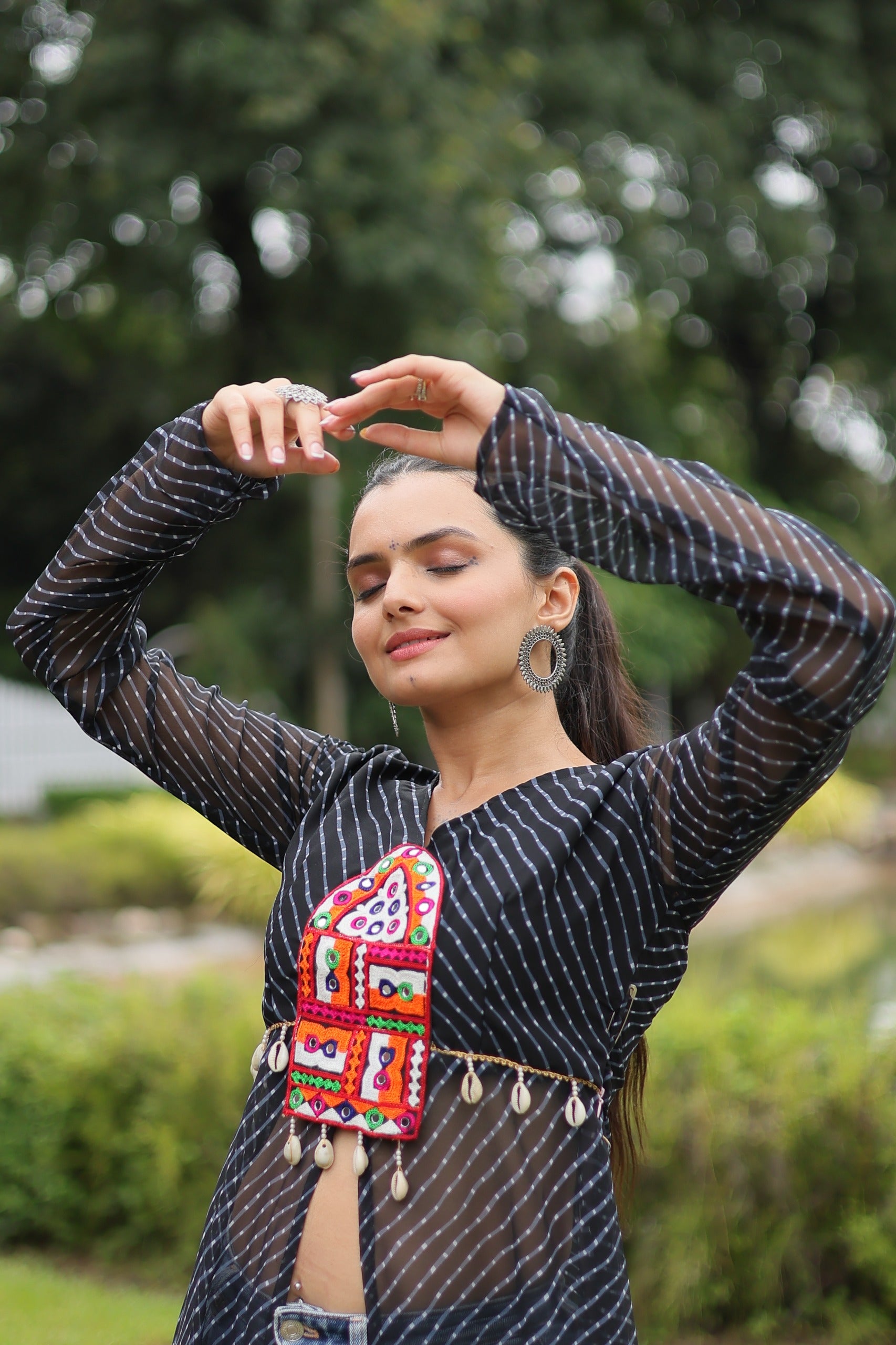 Womenline Black Color Faux Georgette Navratri Kurti