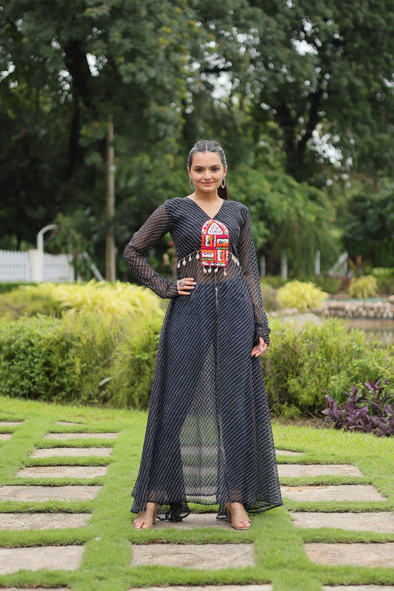 Womenline Black Color Faux Georgette Navratri Kurti