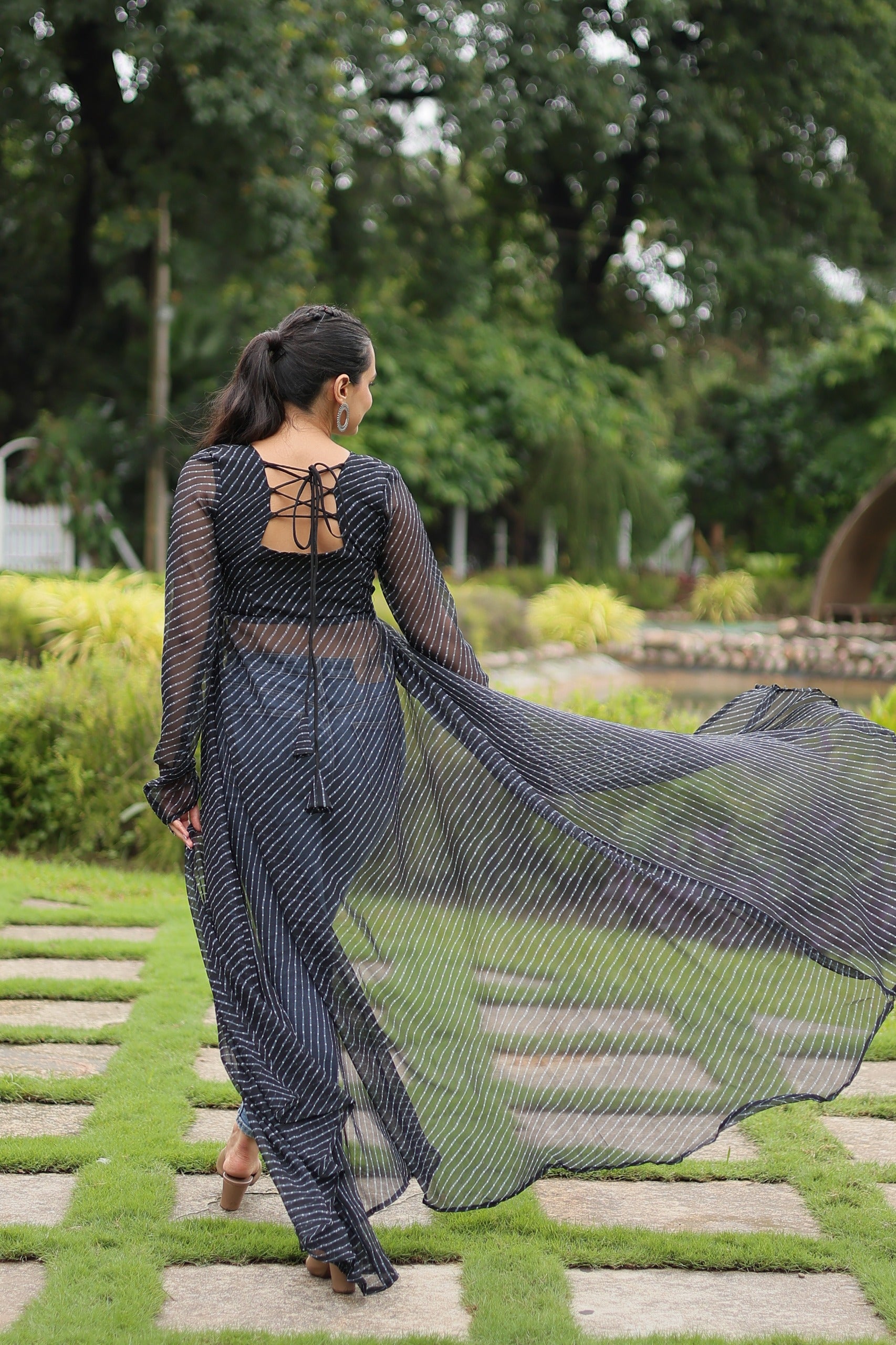 Womenline Black Color Faux Georgette Navratri Kurti