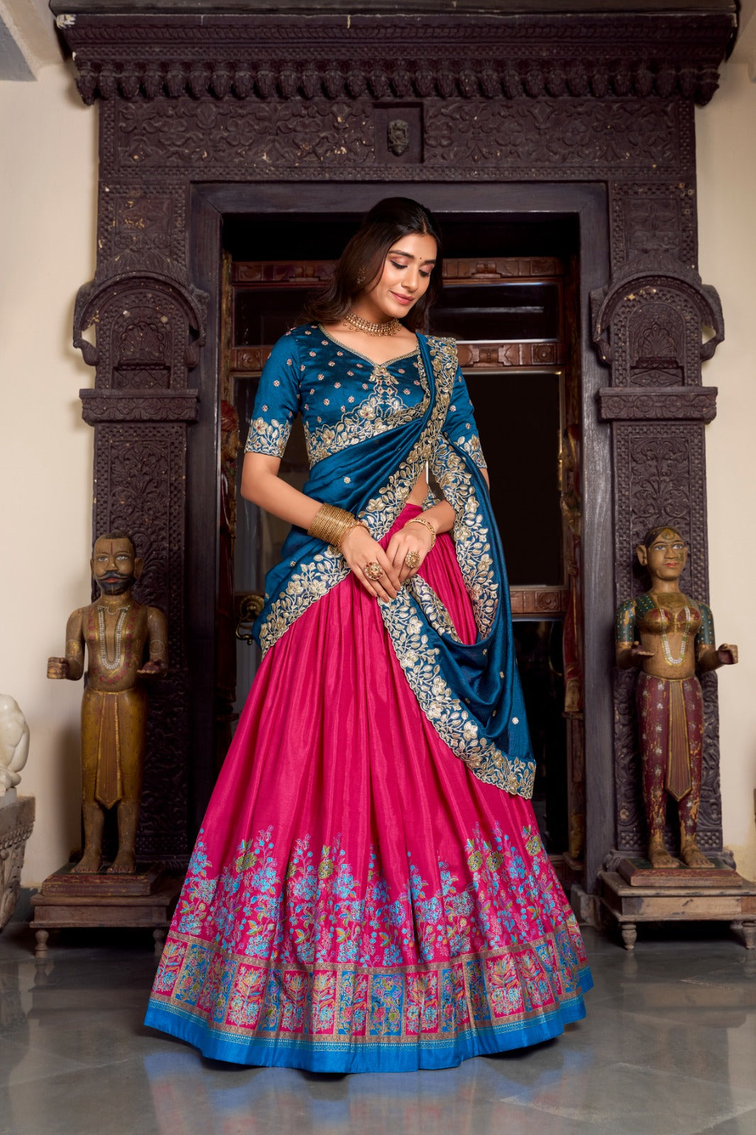 Womenline Pink Color Tussar Silk Lehenga Choli