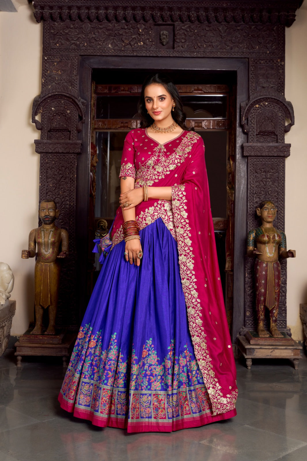 Womenline Blue Color Tussar Silk Lehenga Choli