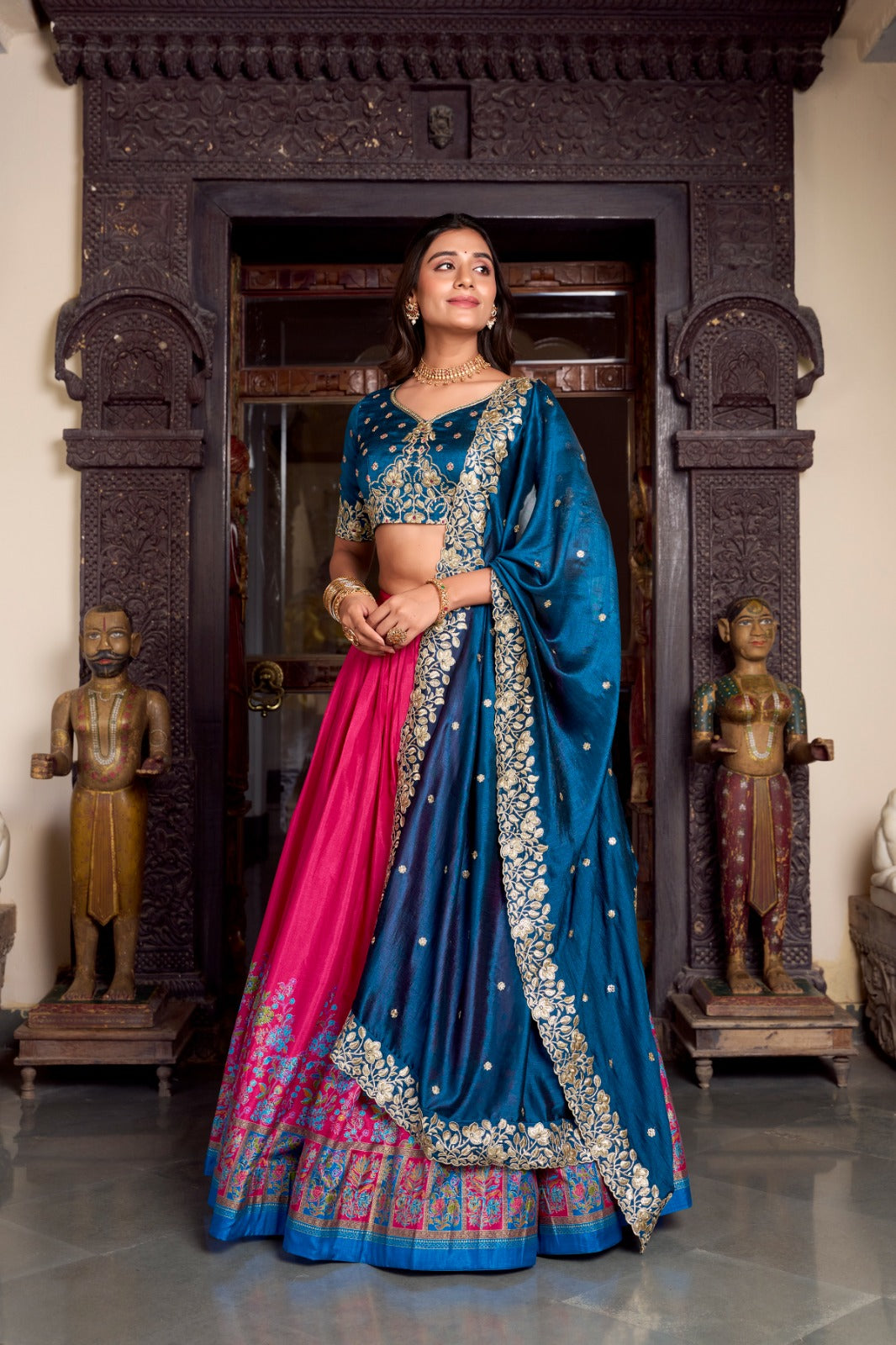 Womenline Pink Color Tussar Silk Lehenga Choli