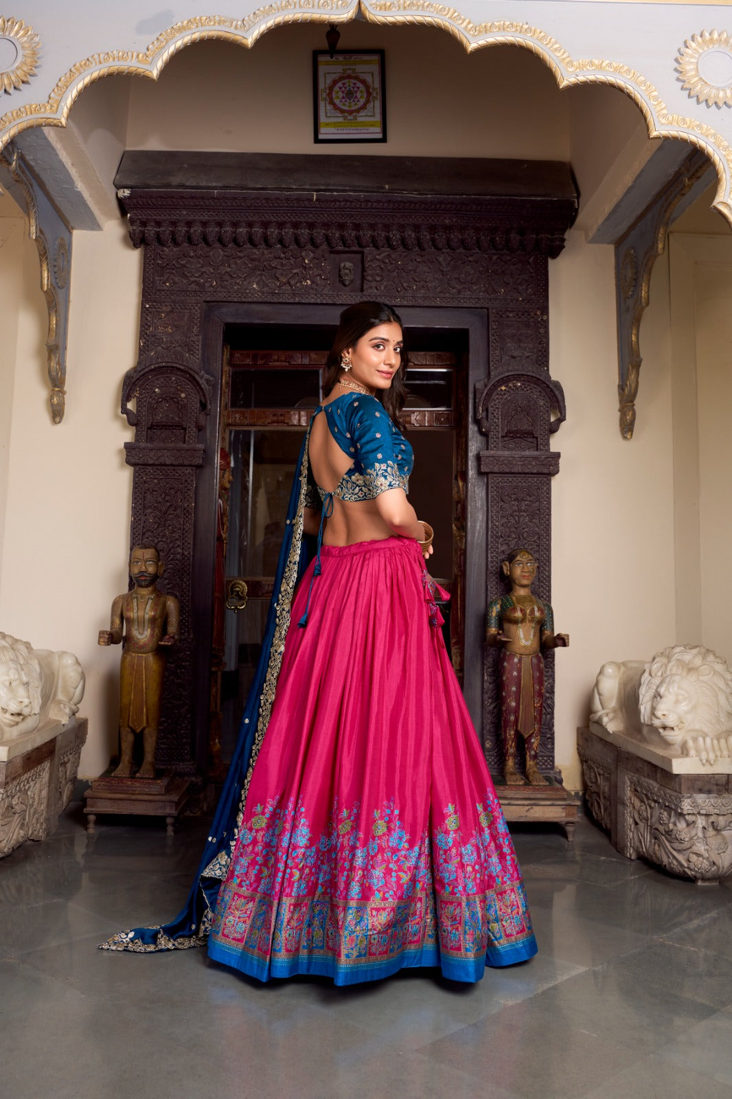 Womenline Pink Color Tussar Silk Lehenga Choli