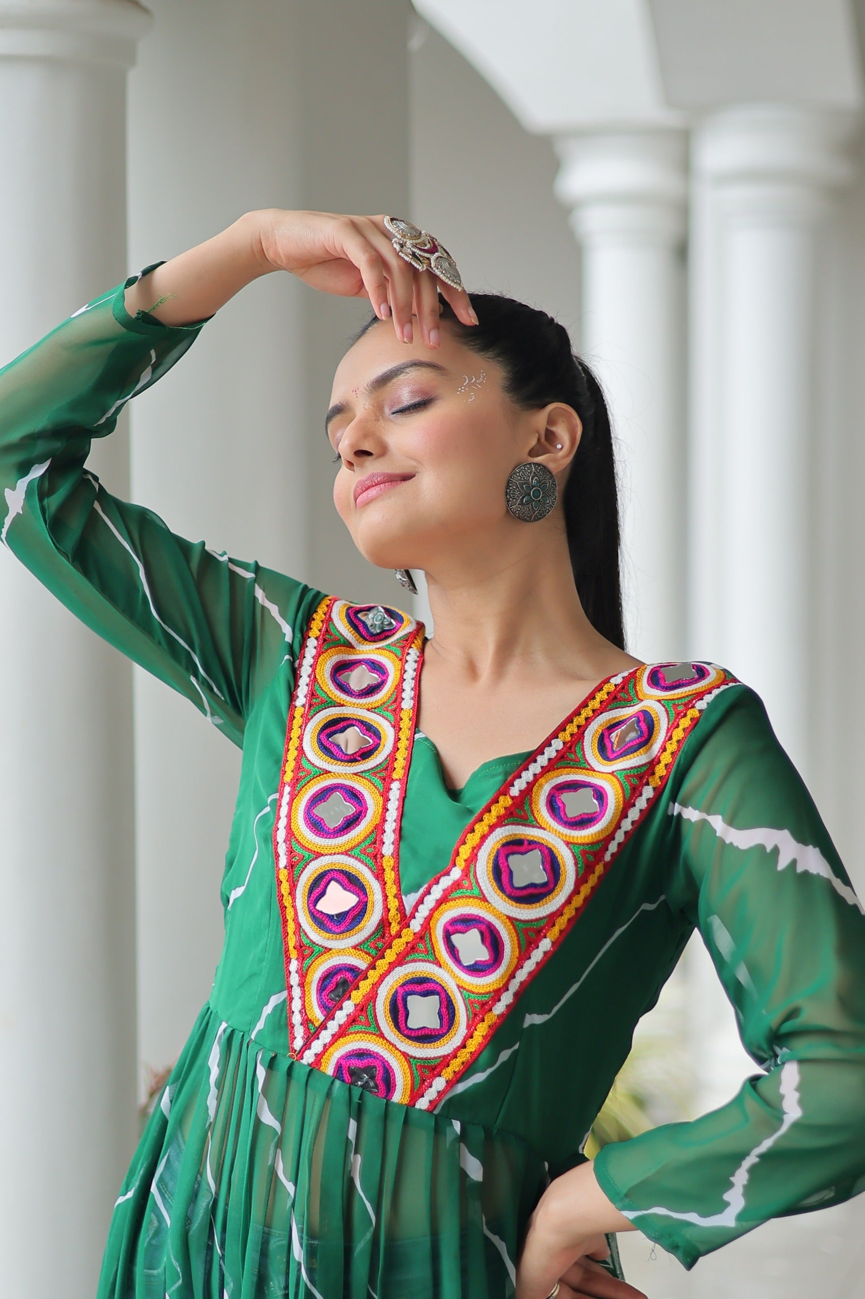 Womenline Green Color Faux Georgette Navratri Kurti