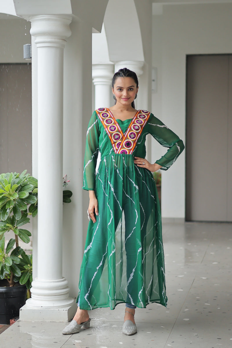 Womenline Green Color Faux Georgette Navratri Kurti