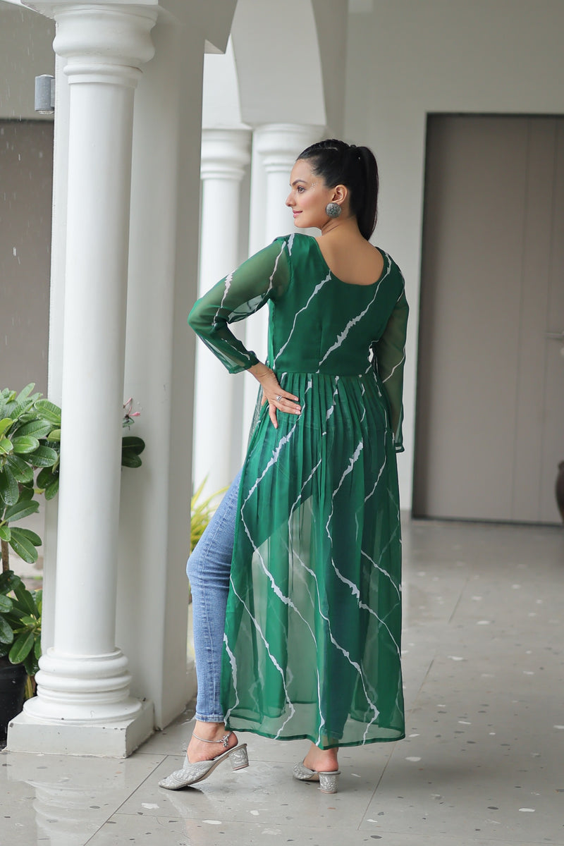 Womenline Green Color Faux Georgette Navratri Kurti