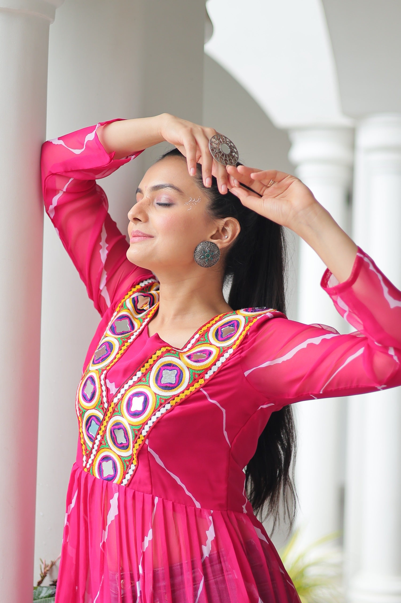 Womenline Pink Color Faux Georgette Navratri Kurti