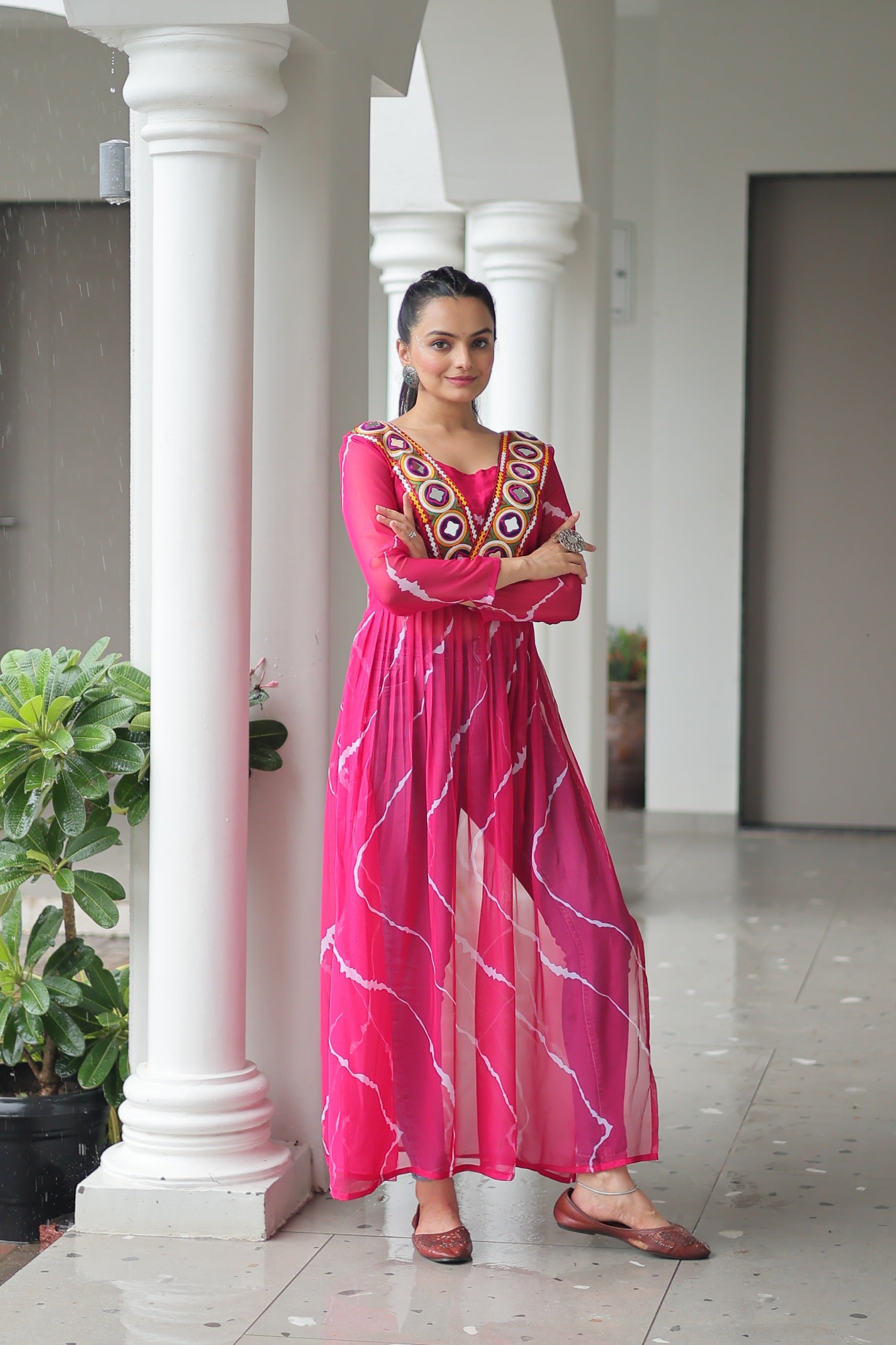 Womenline Pink Color Faux Georgette Navratri Kurti