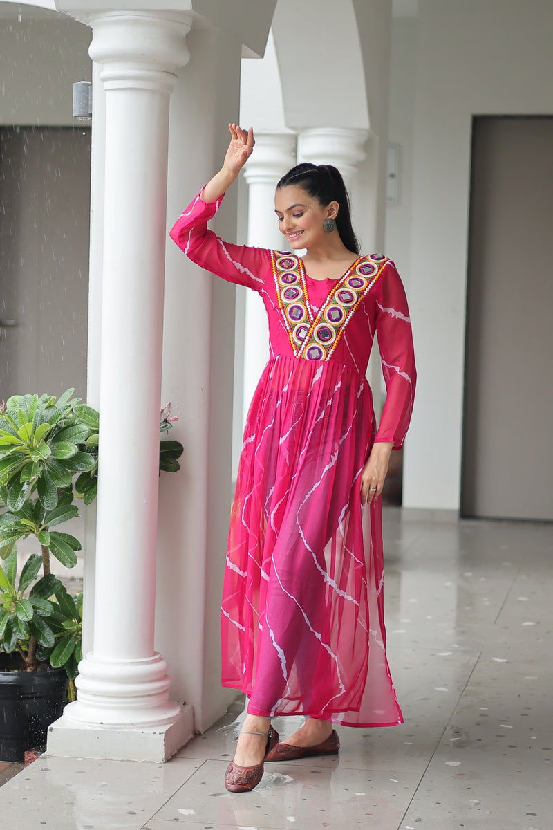 Womenline Pink Color Faux Georgette Navratri Kurti