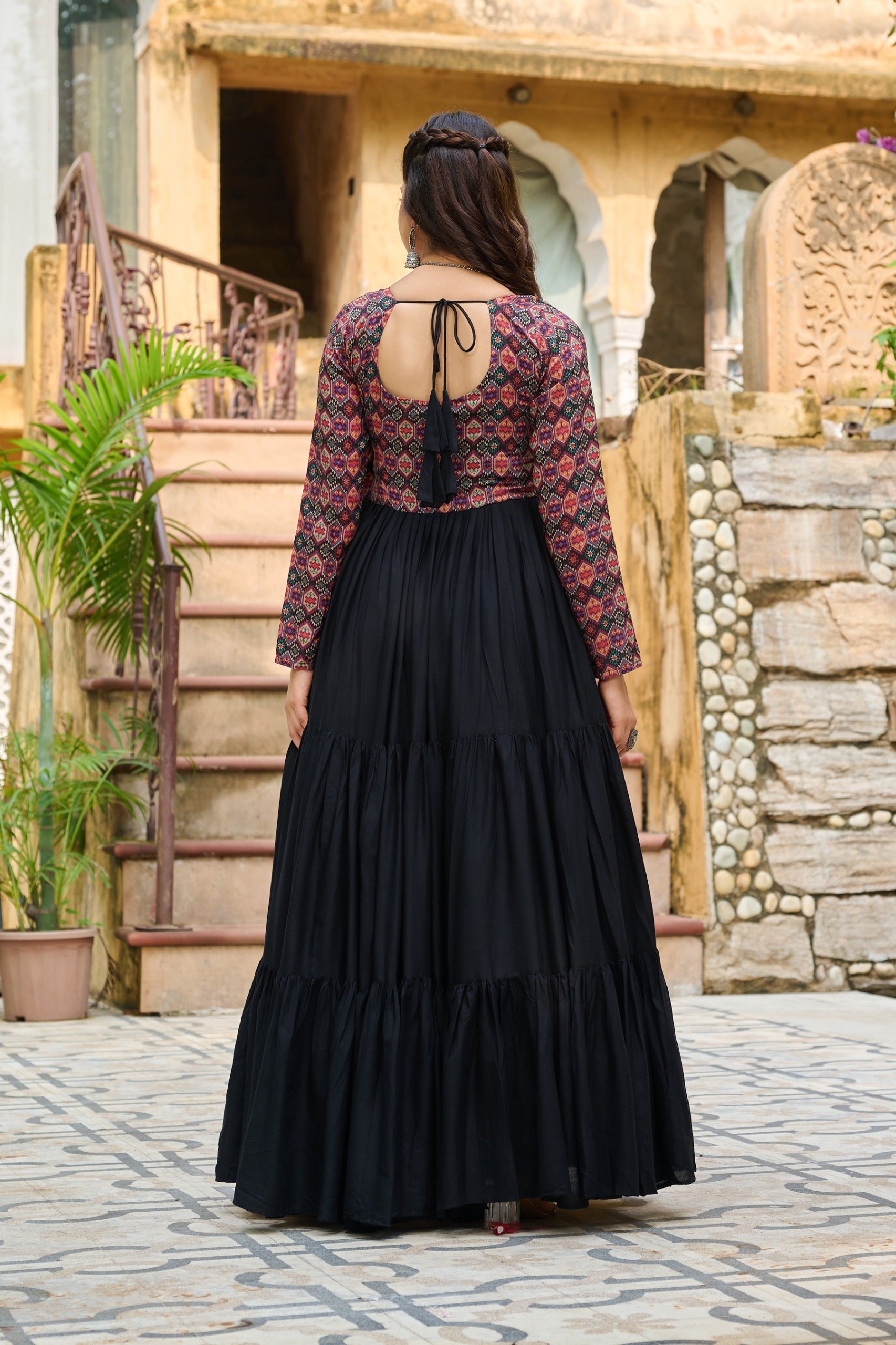 Womenline Black Color Reyon Navratri Gown