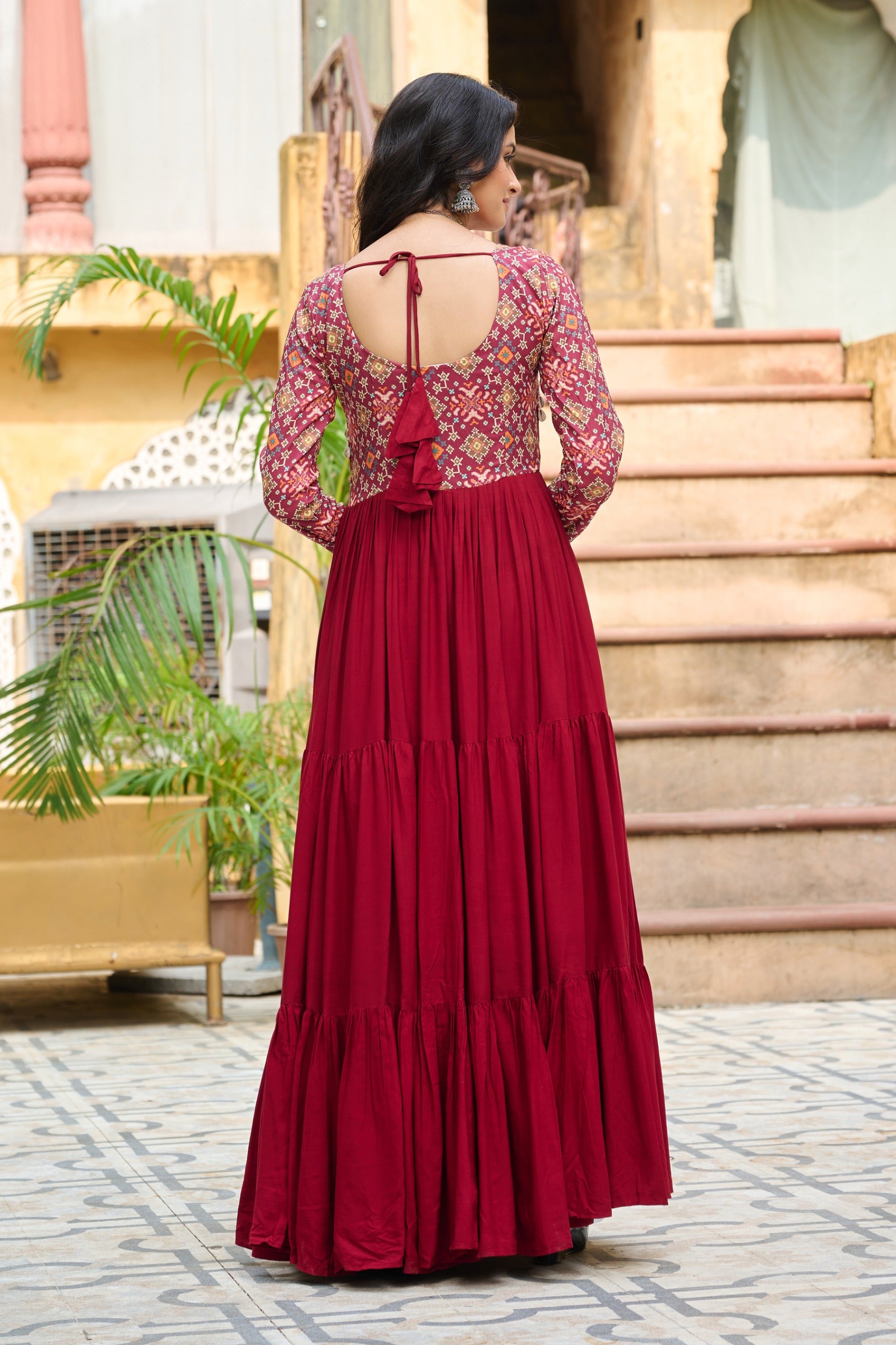 Womenline Maroon Color Reyon Navratri Gown