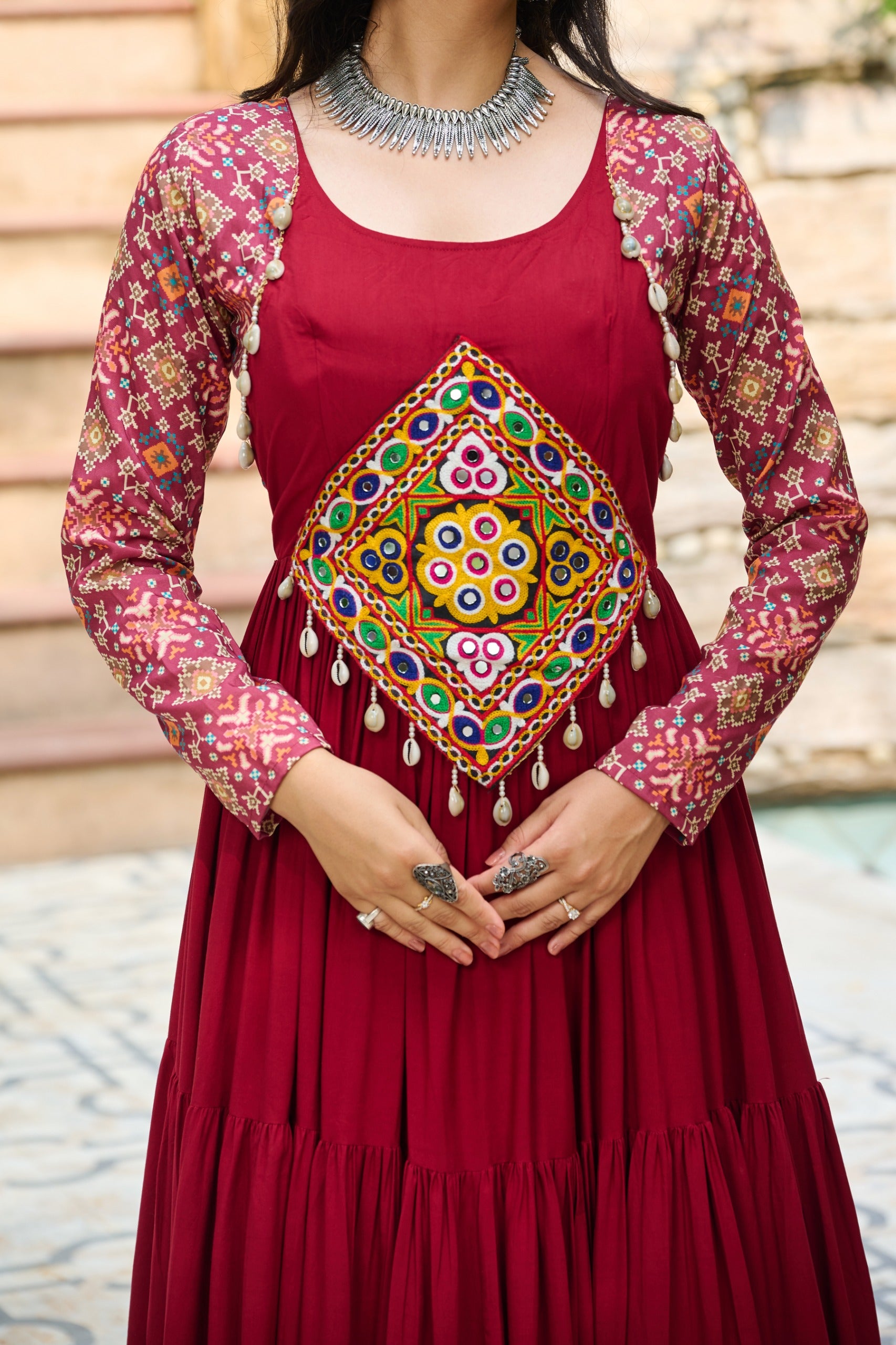 Womenline Maroon Color Reyon Navratri Gown