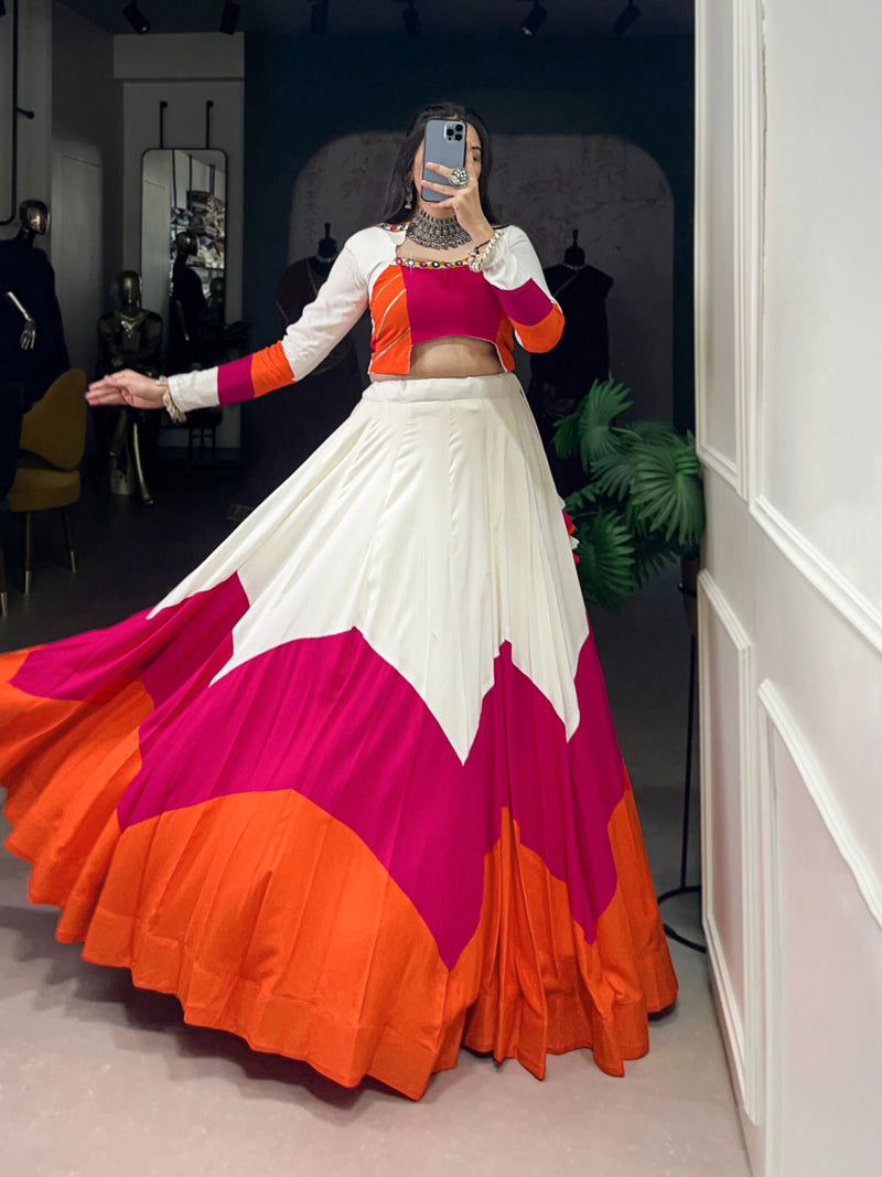 Womenline Vibrant Orange, Pink & White Navratri Lehenga Choli