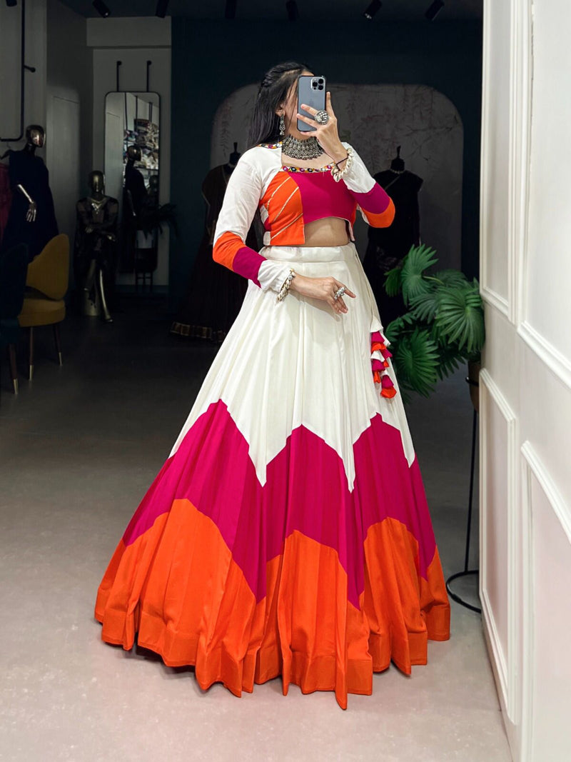 Womenline Vibrant Orange, Pink & White Navratri Lehenga Choli