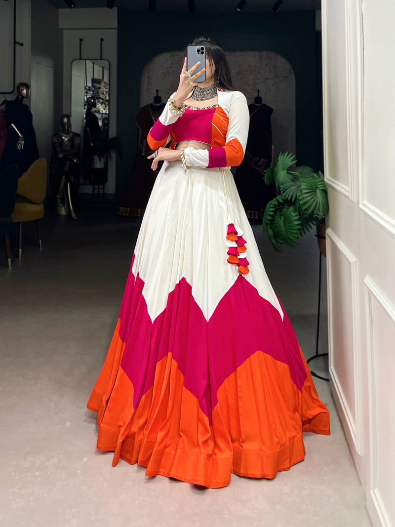 Womenline Vibrant Orange, Pink & White Navratri Lehenga Choli