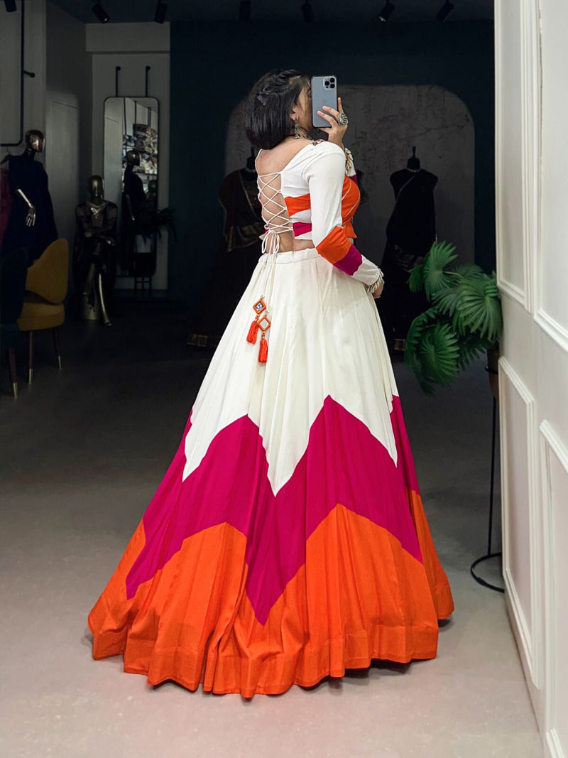 Womenline Vibrant Orange, Pink & White Navratri Lehenga Choli