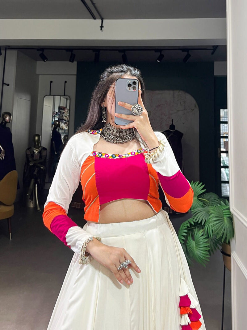 Womenline Vibrant Orange, Pink & White Navratri Lehenga Choli
