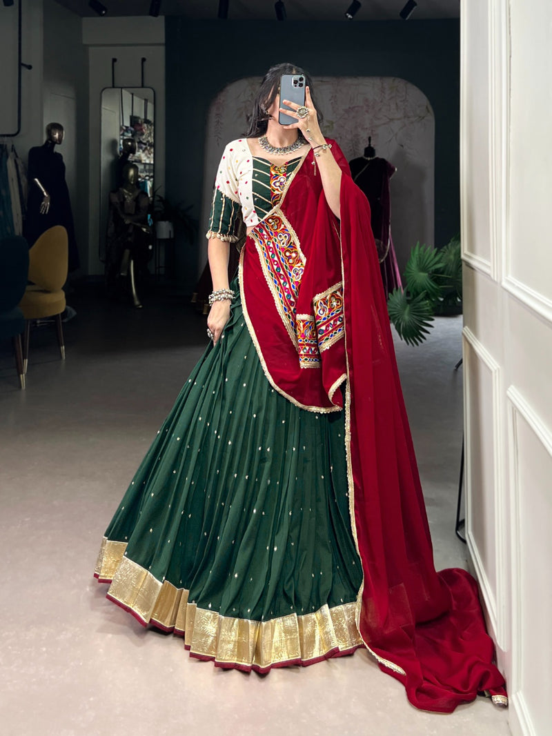 Womenline Green Color Chiffon Navratri Lehenga Choli