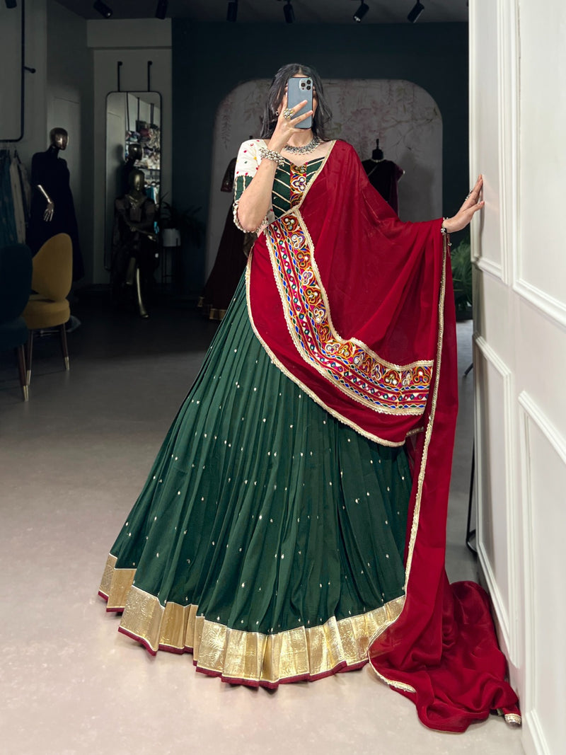 Womenline Green Color Chiffon Navratri Lehenga Choli