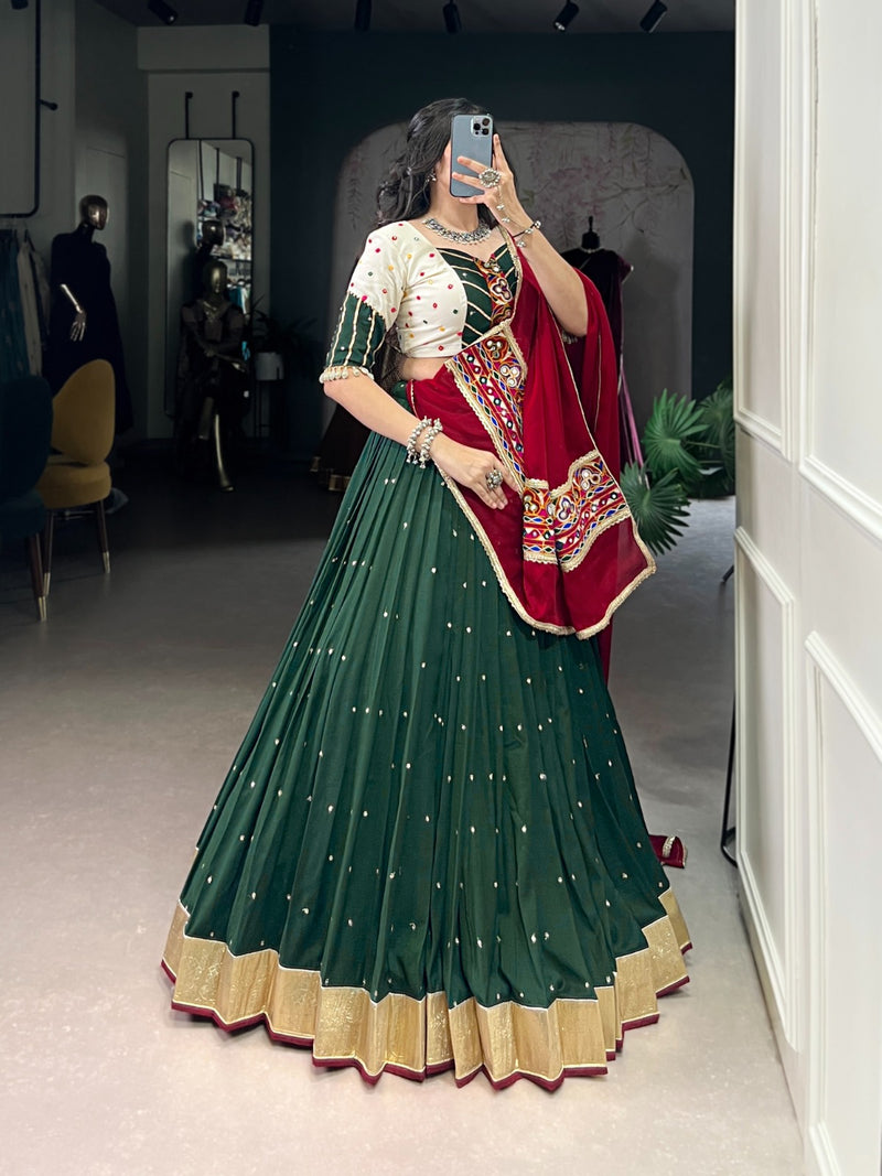 Womenline Green Color Chiffon Navratri Lehenga Choli