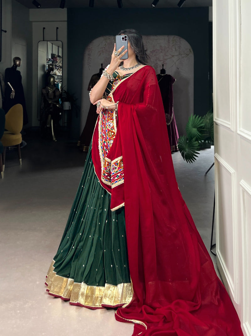 Womenline Green Color Chiffon Navratri Lehenga Choli