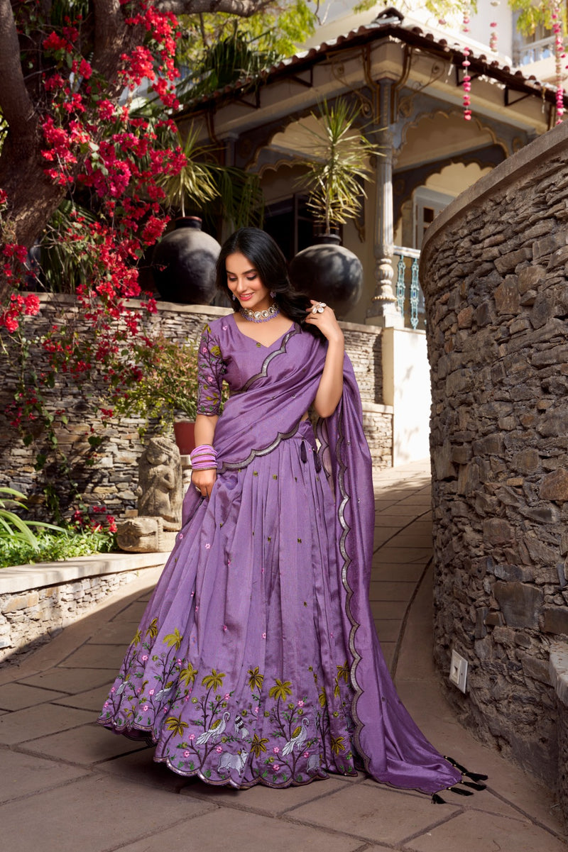Womenline Lavender Color Bridesmaid Glow Lehenga Choli