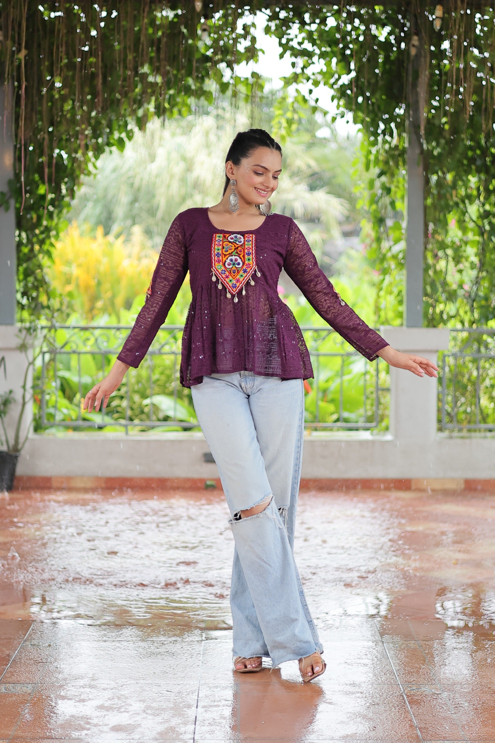 Womenline Wine Color Georgette Navratri tunic