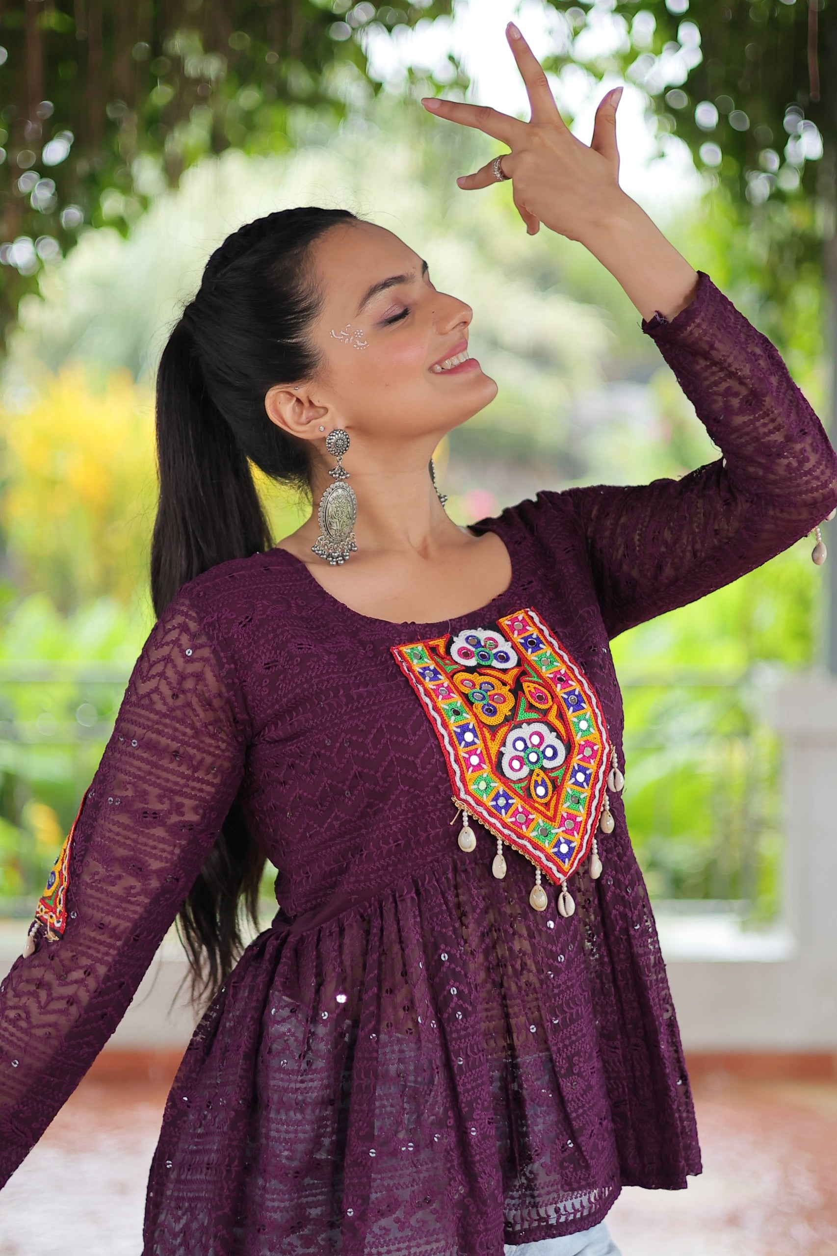 Womenline Wine Color Georgette Navratri tunic