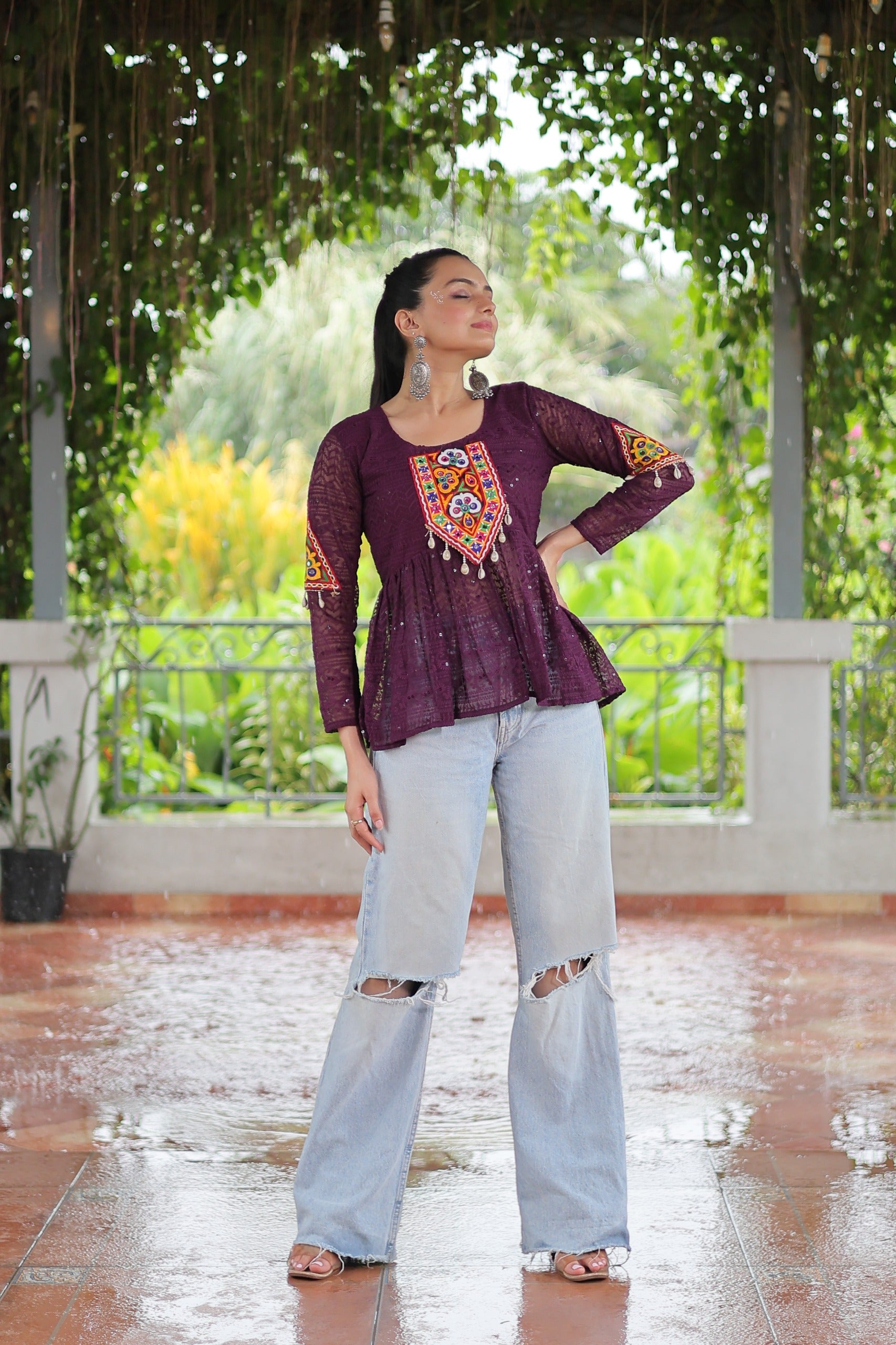 Womenline Wine Color Georgette Navratri tunic