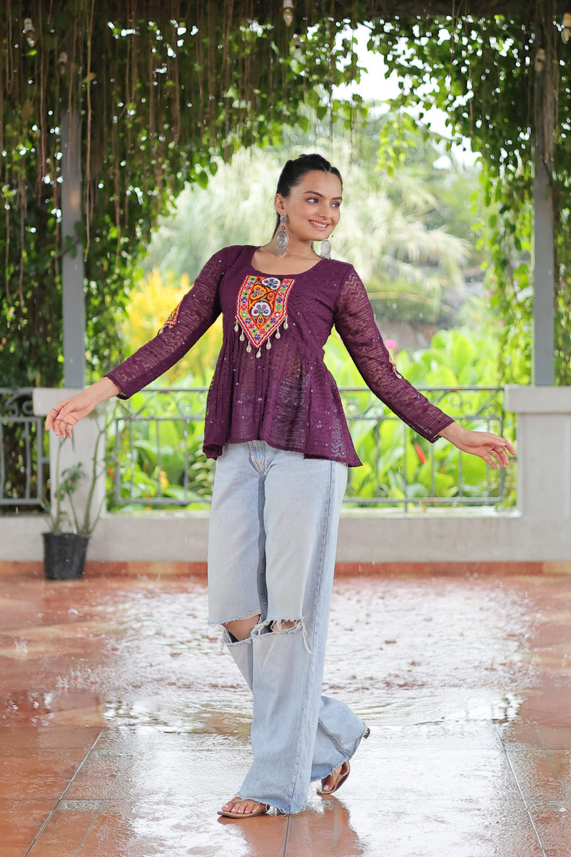 Womenline Wine Color Georgette Navratri tunic