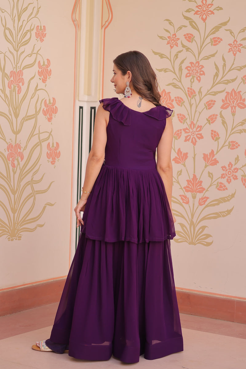 Womenline Purple Color Faux Blooming Gown