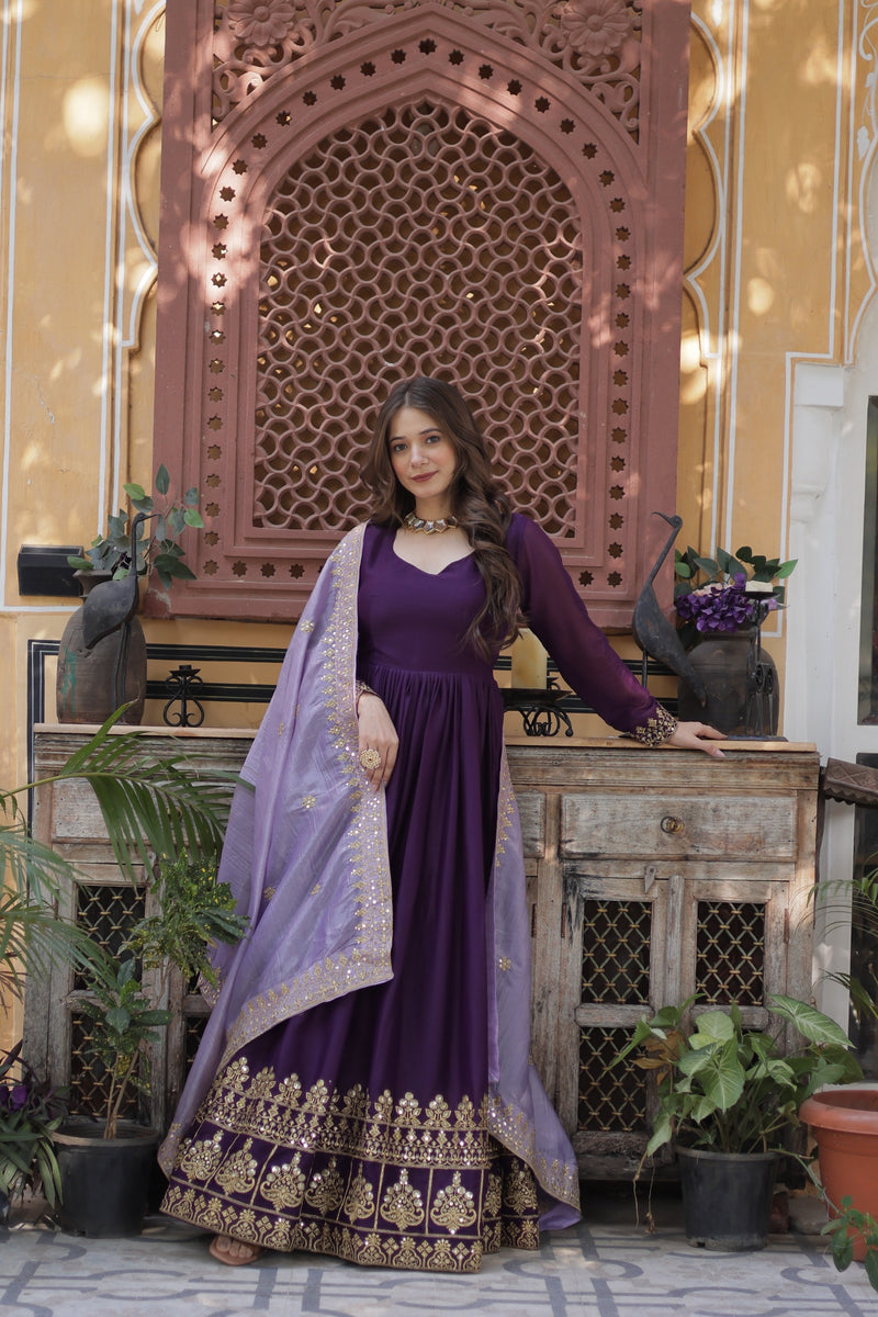 Womenline Purpal Color Star Georgette Gown