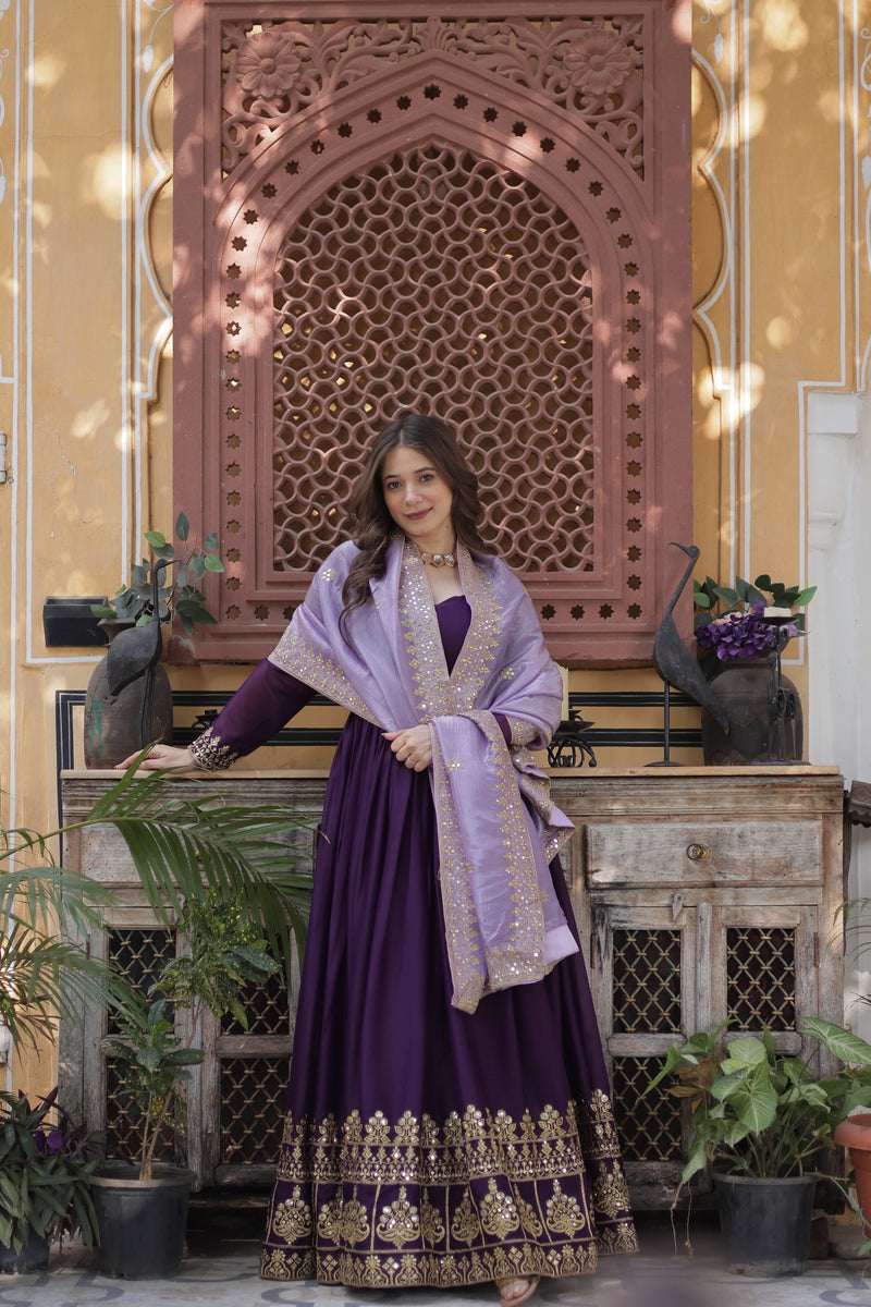 Womenline Purpal Color Star Georgette Gown