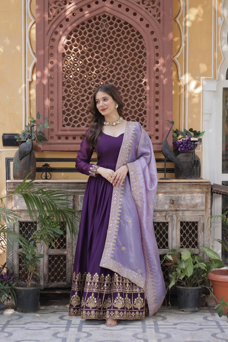 Womenline Purpal Color Star Georgette Gown