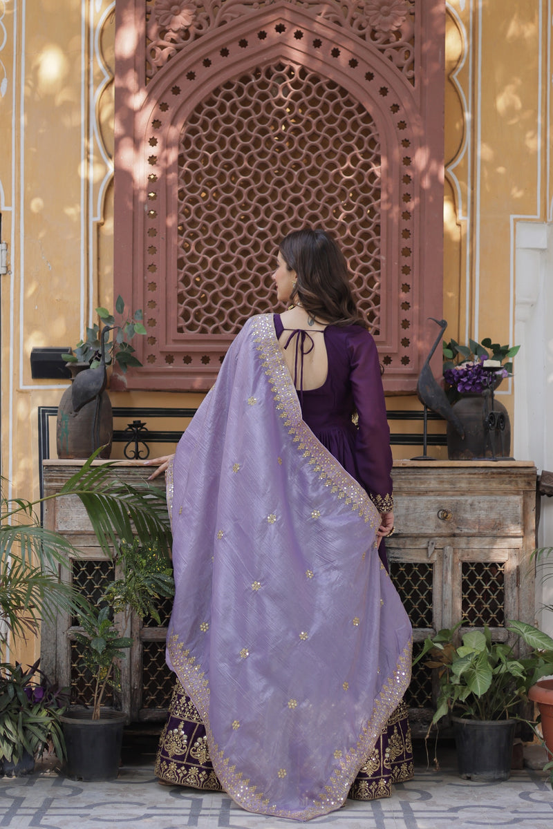 Womenline Purpal Color Star Georgette Gown