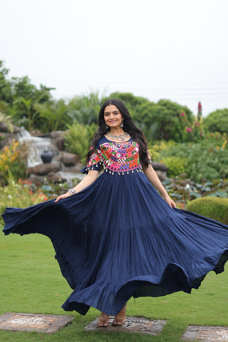 Womenline Royal Blue Color Rayon Navratri Gown