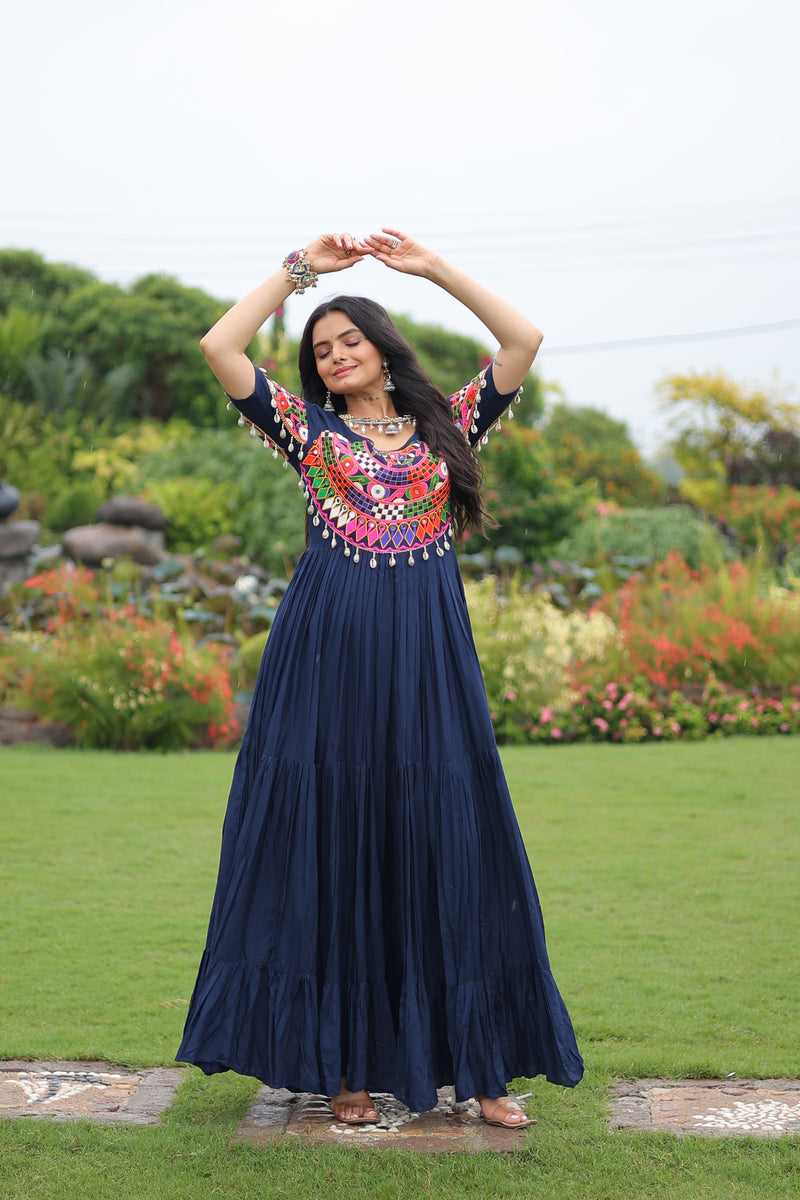 Womenline Royal Blue Color Rayon Navratri Gown