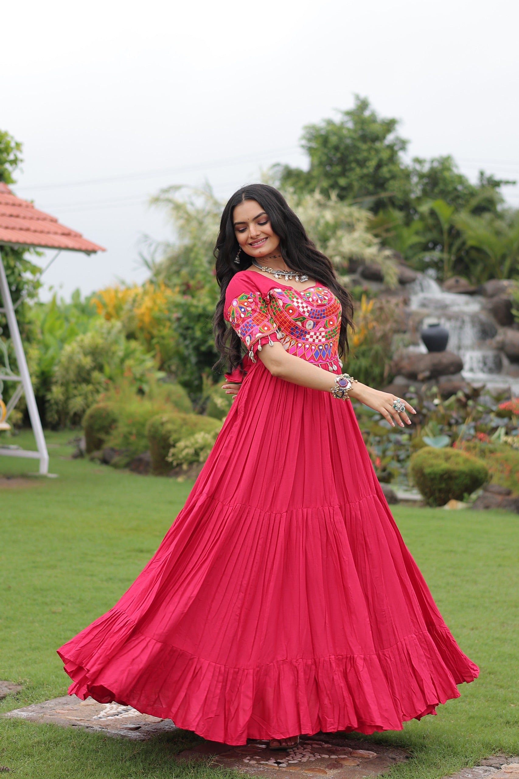 Womenline Rani Pink Color Rayon Navratri Gown