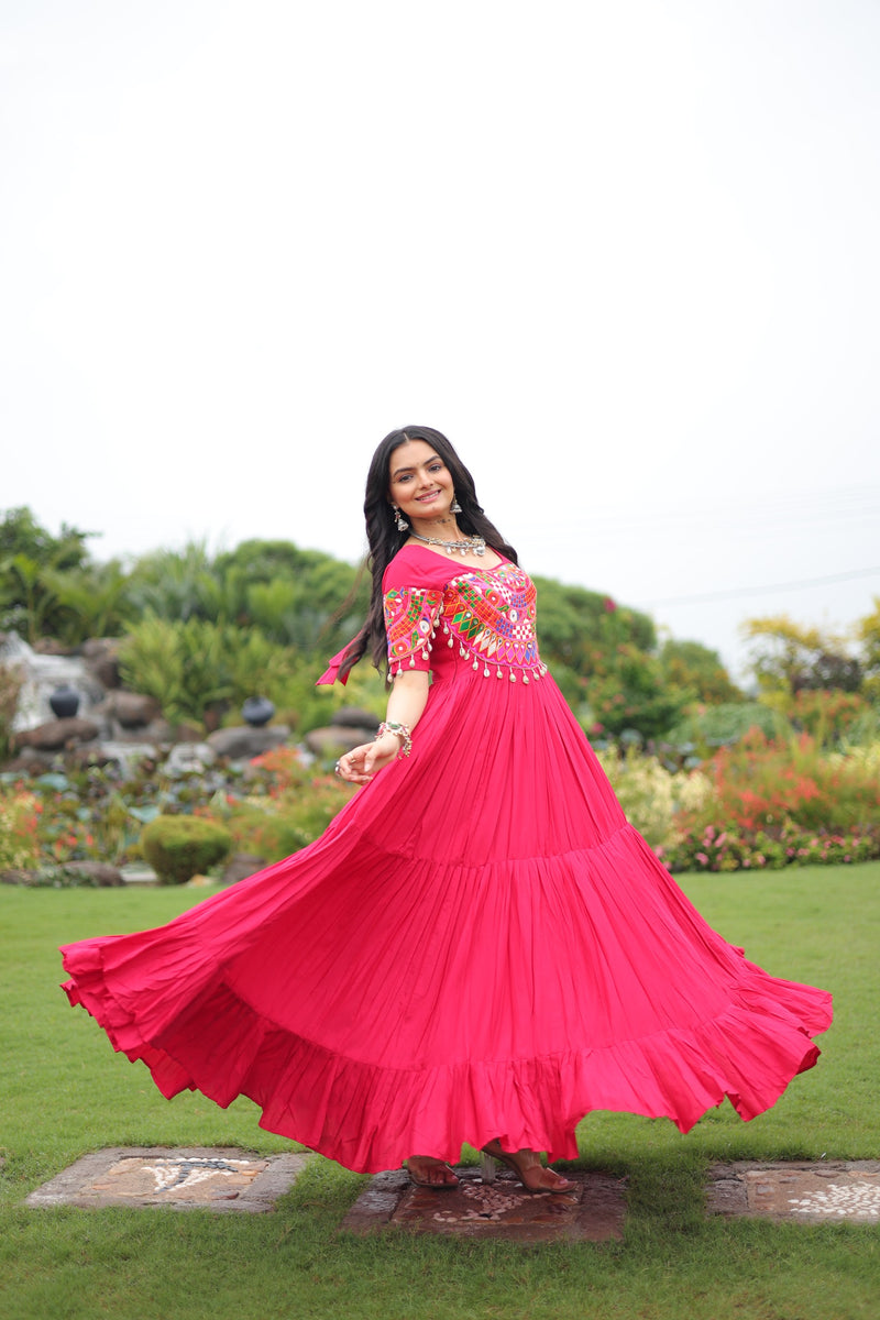 Womenline Rani Pink Color Rayon Navratri Gown
