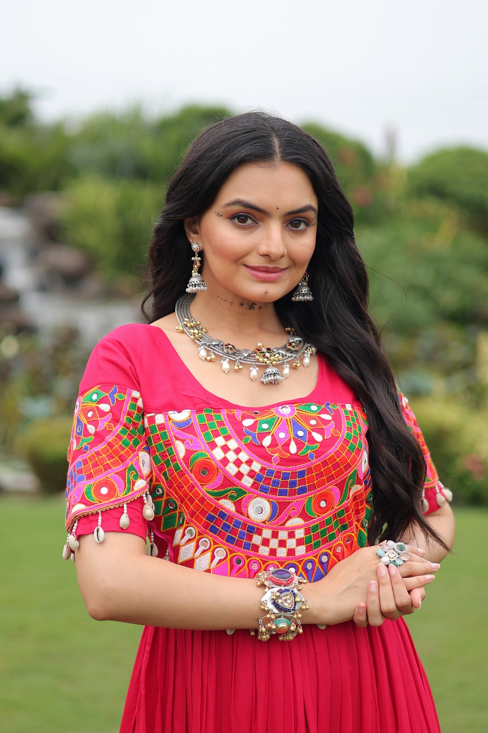 Womenline Rani Pink Color Rayon Navratri Gown