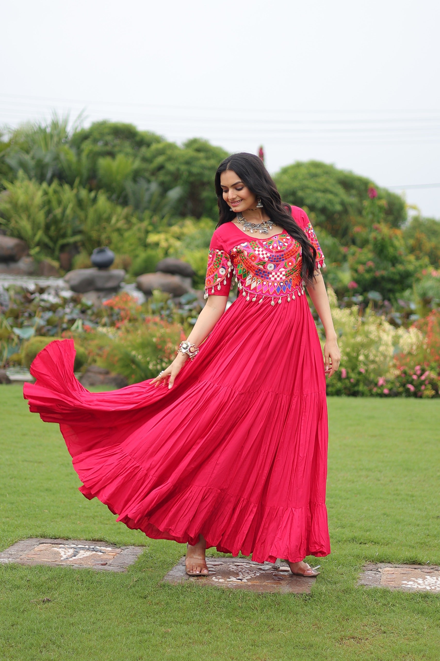 Womenline Rani Pink Color Rayon Navratri Gown
